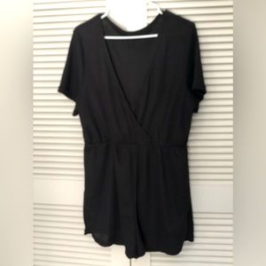 Black Romper Waffle Knit Wrap Front